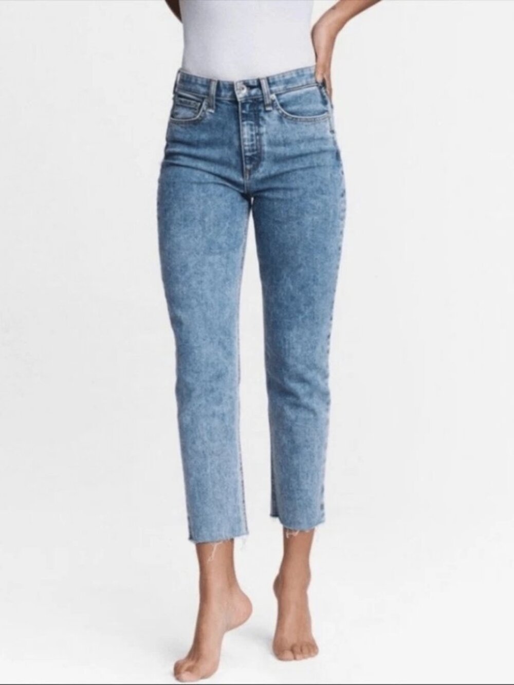 rag & bone Straight-Leg Jeans in Light Blue Denim